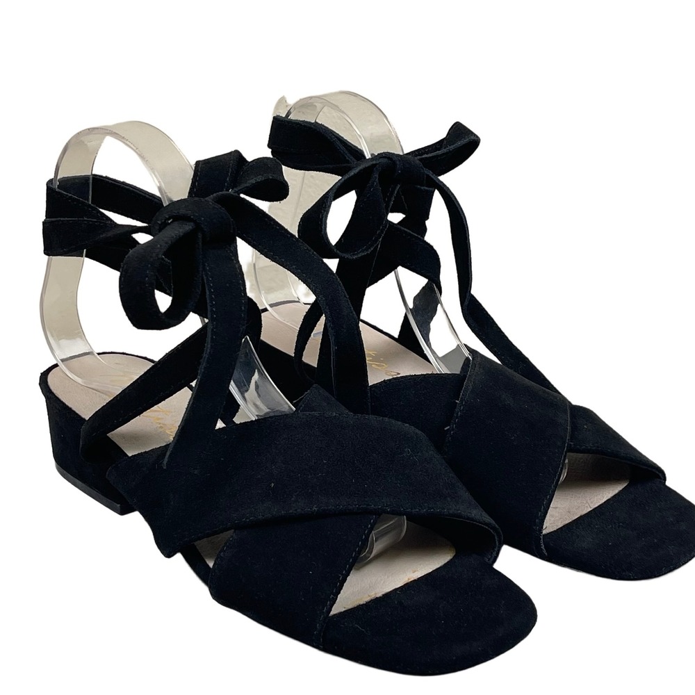 Matisse Frenzy Sandals Women 9 Black Suede Ankle Tie Wrap Block‎ Heel Boho